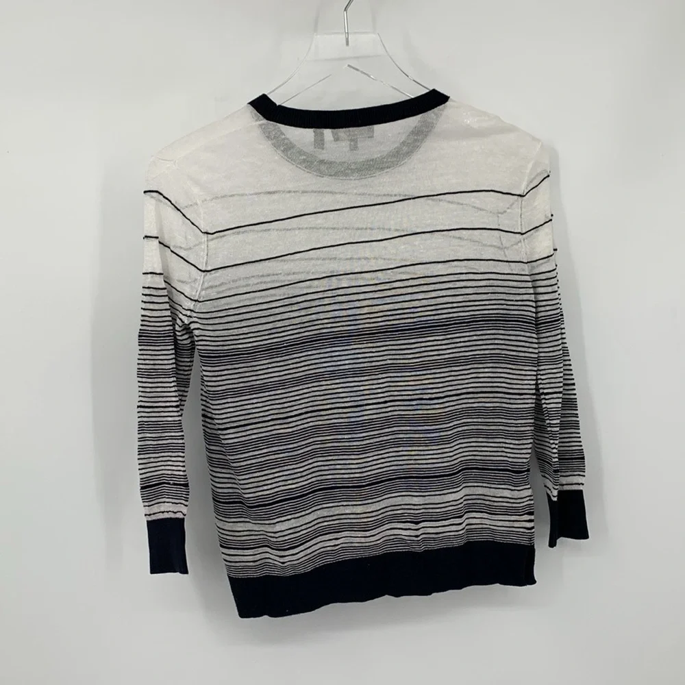 Theory Rainee P lightweight linen blend sweater black white stripe nubby Small